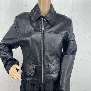 Vintage Express Women’s size Small Black Real Leather Moto Jacket